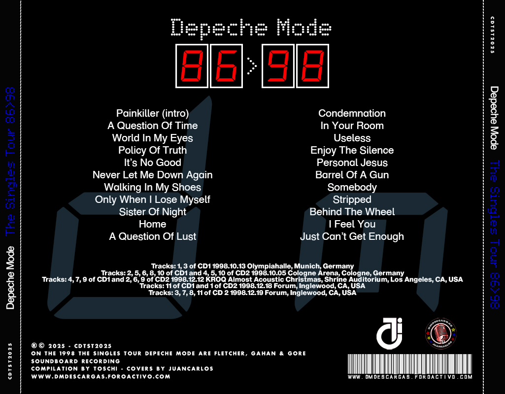 Depeche Mode Bootlegs 1998 The Singles Tour 86-98 Soundboard Compilation